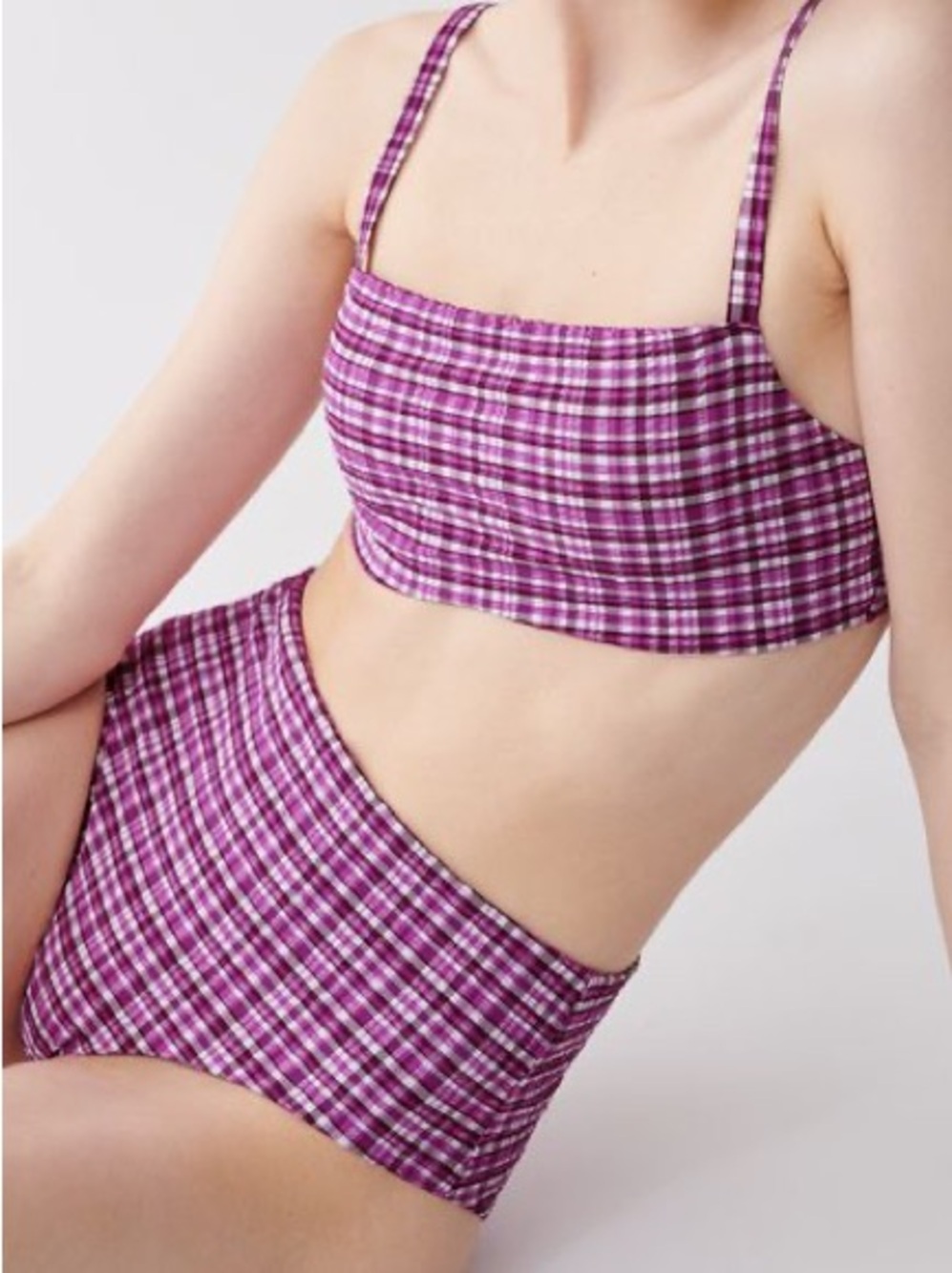 COS Sz XXS (32) Purple Plaid Gingham Two Pieces Bikini Set Swimsuit